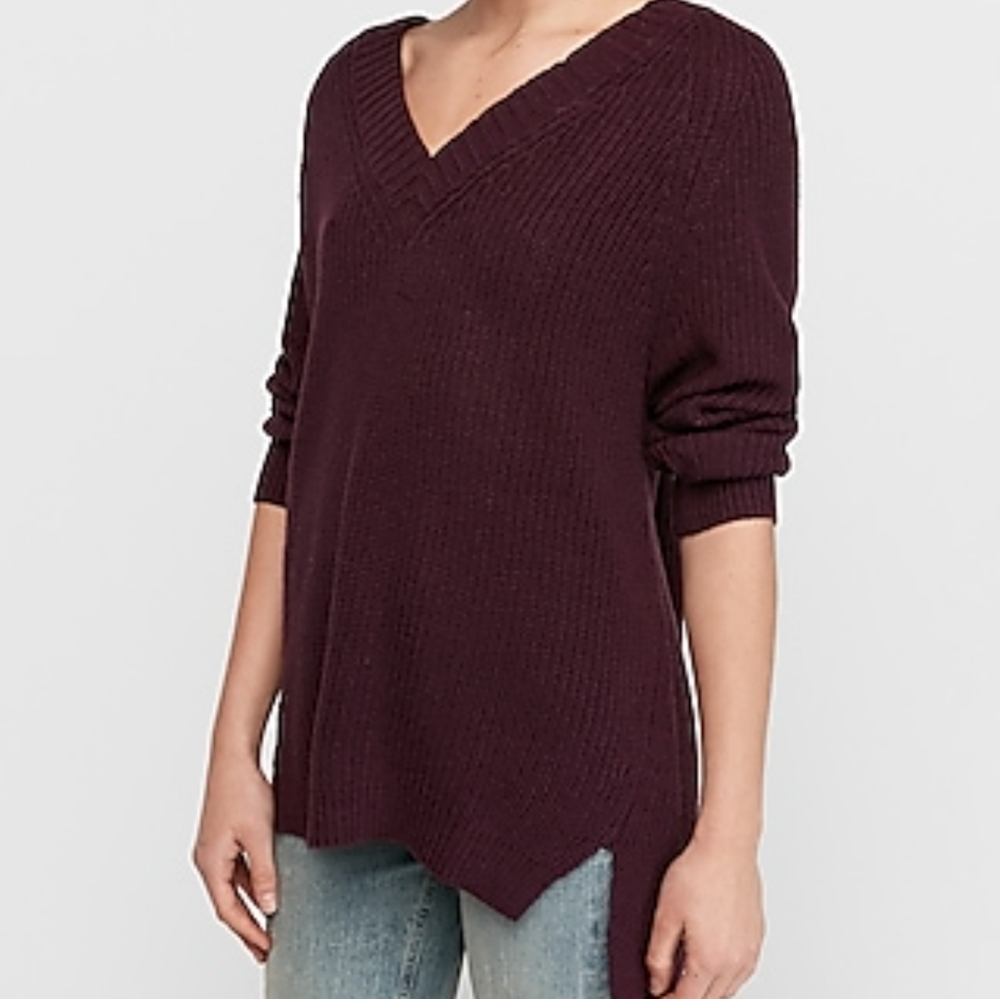 Express V-neck Oversized Knit Cozy Ribbed Sweater